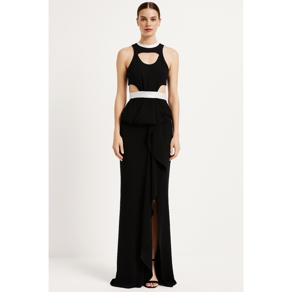 Catherine Maladrino cut-out gown with white leather waist band NWT - Picture 1 of 14